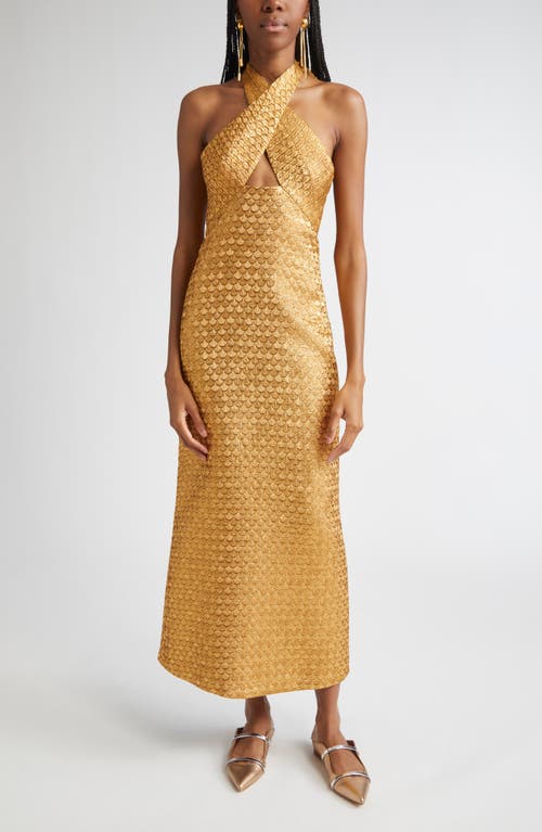 Johanna Ortiz Jacquard Elegant Expedition Midi Dress Gold In Gold