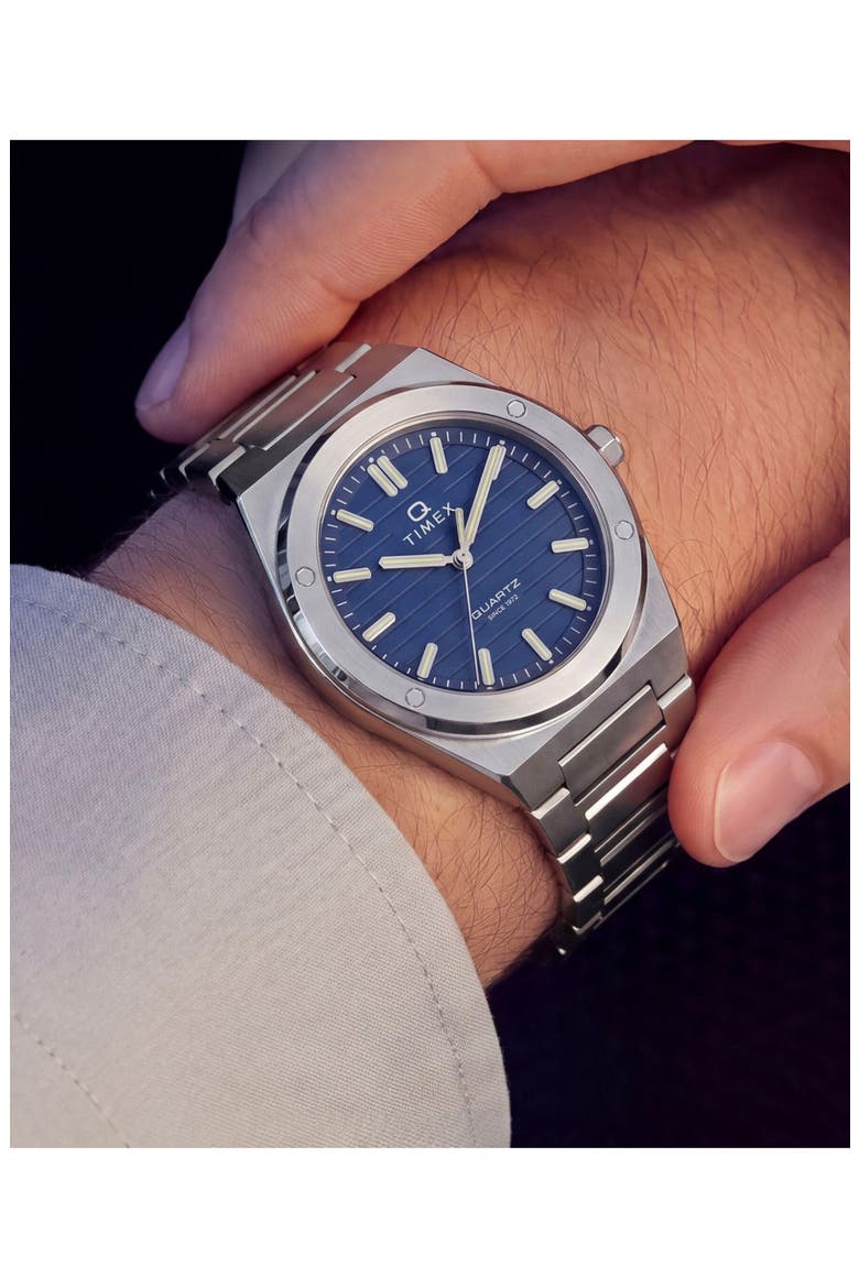Q Timex Marbella Stainless Steel Bracelet Watch, Alternate, color, SILVER/BLUE