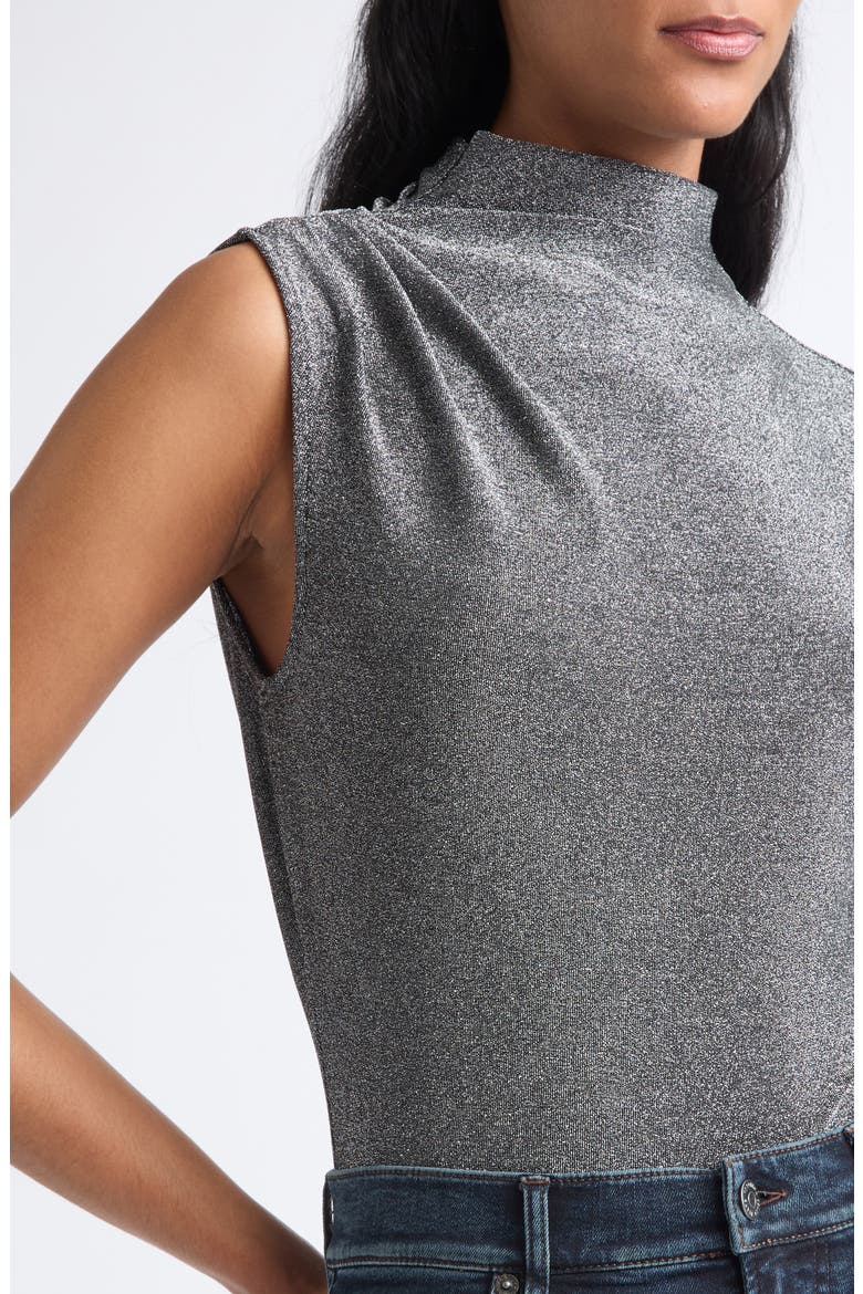 Mylie Metallic Mock Neck Top, Alternate, color, GUNMETAL