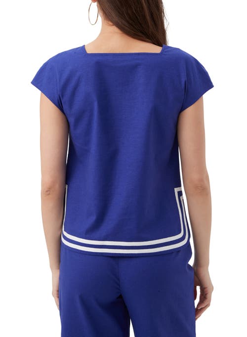 Trina Turk Valence Button Front Linen Top In Cobalt Cove