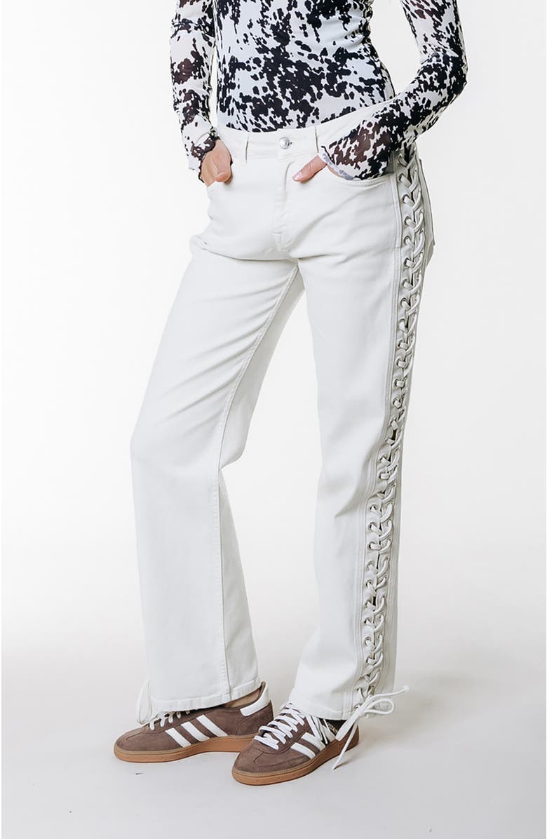 Colourful Rebel Jones Braided Straight Leg Denim Pants, Main, color, White