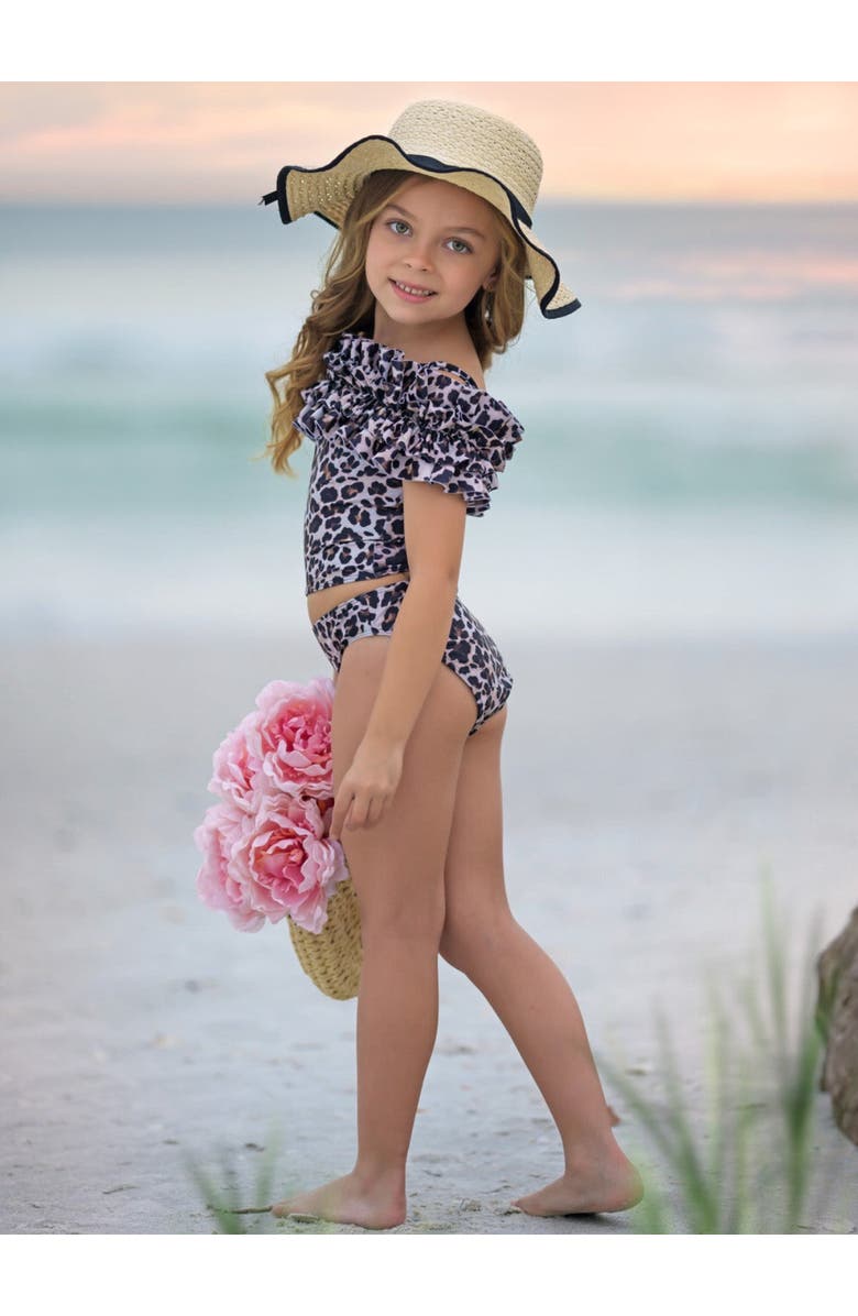 Mia Belle Girls Wildcat Chic Ruffle Tankini Two Piece Swimsuit, Alternate, color, Leopard