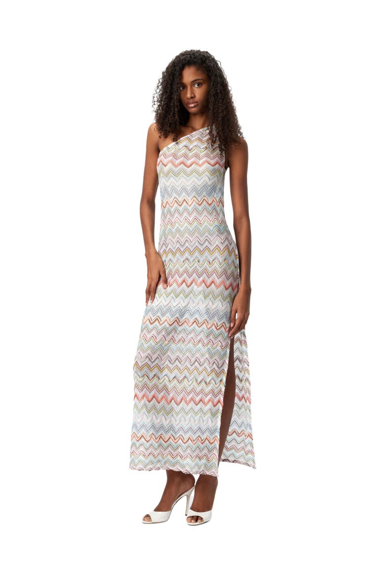 Long One-shoulder Dress With 3d Zig Zag Lamé, Main, color, Multicoloured