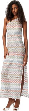 Missoni Long One-shoulder Dress With 3d Zig Zag Lamé