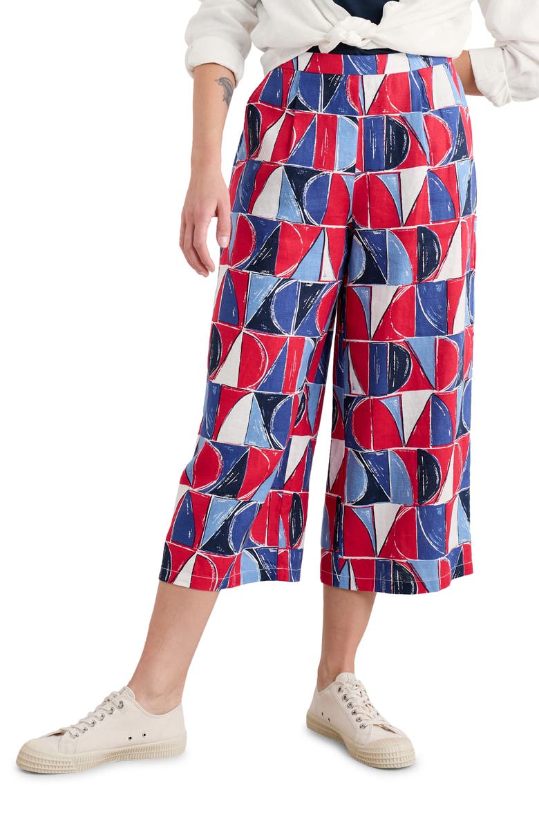 Seasalt Cornwall Peaceful Haven Linen Culottes, Main, color, Sail Geo Scarlet