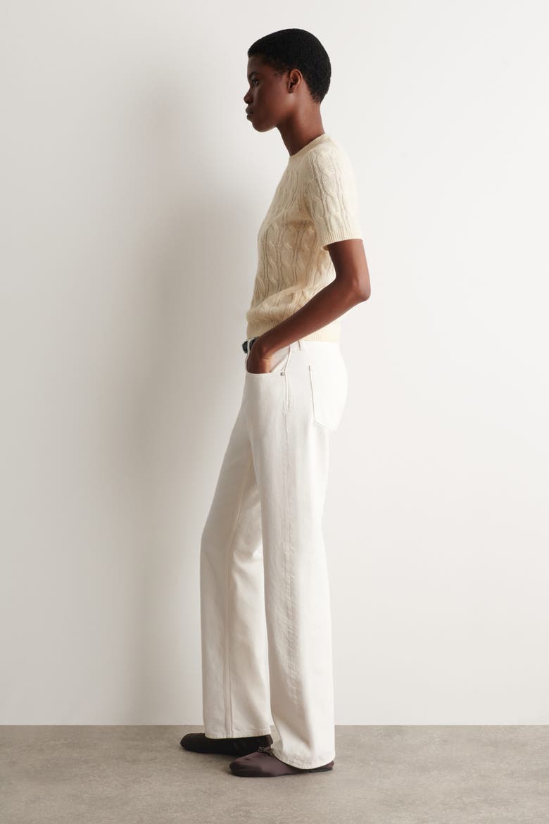 Cable-knit Cashmere T-shirt, Alternate, color, IVORY