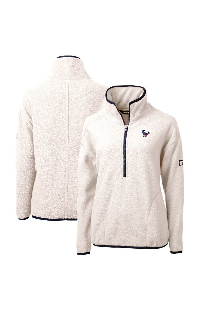 Cutter & Buck Women's Cutter & Buck Cream Houston Texans Americana Cascade Eco Sherpa Fleece Half-Zip Pullover Jacket, Main, color,