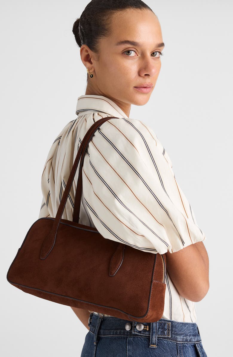 Madewell The Top Zip Suede Shoulder Bag, Alternate, color, Soft Mahogany
