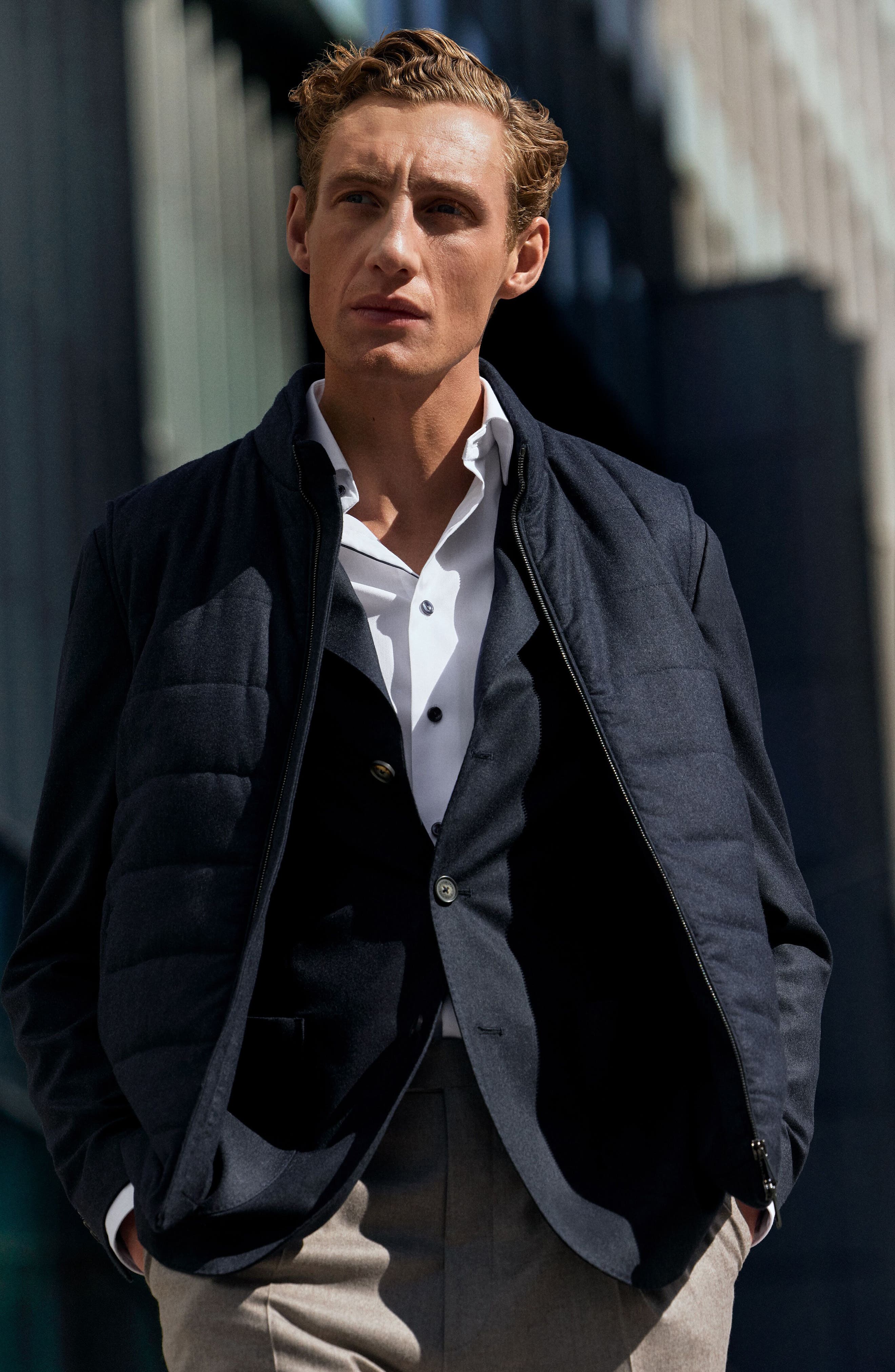 Navy Textured Knit Wool Sport Coat - image 2