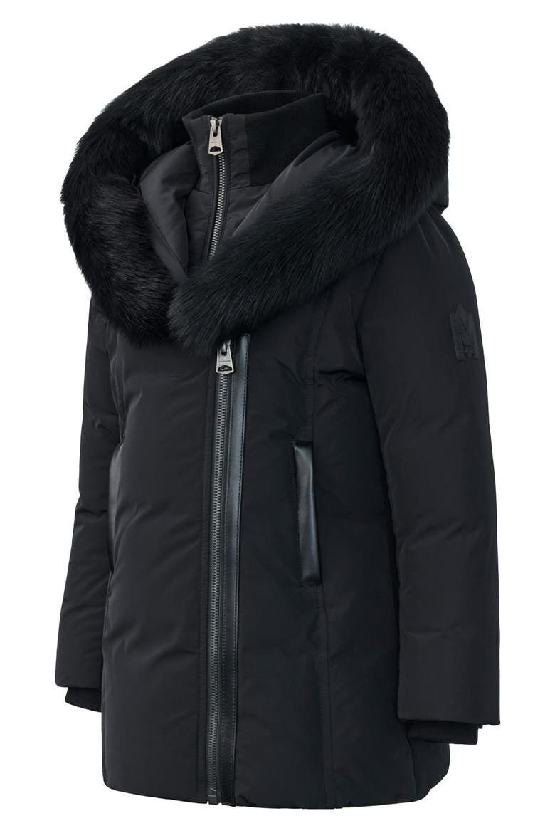 Kids' Leelee Genuine Shearling Trim Hooded Down Puffer Coat, Alternate, color, BLACK