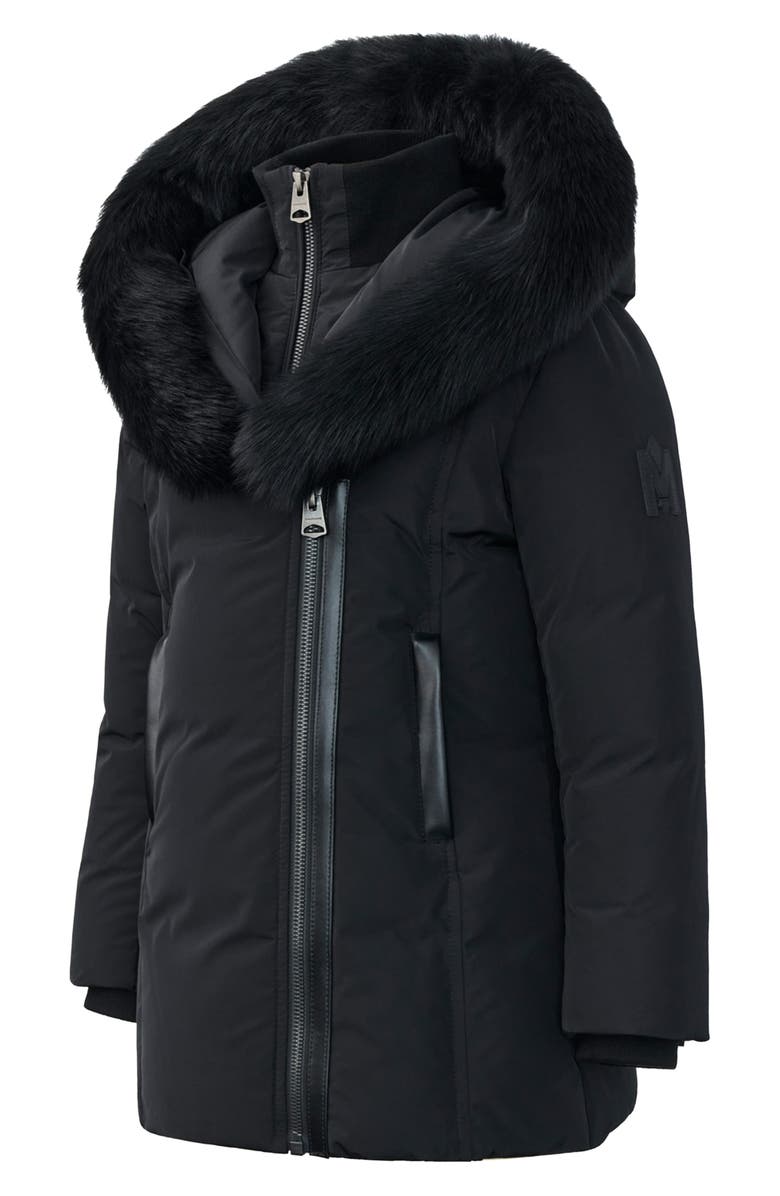 Mackage Kids' Leelee Genuine Shearling Trim Hooded Down Puffer Coat, Alternate, color, Black