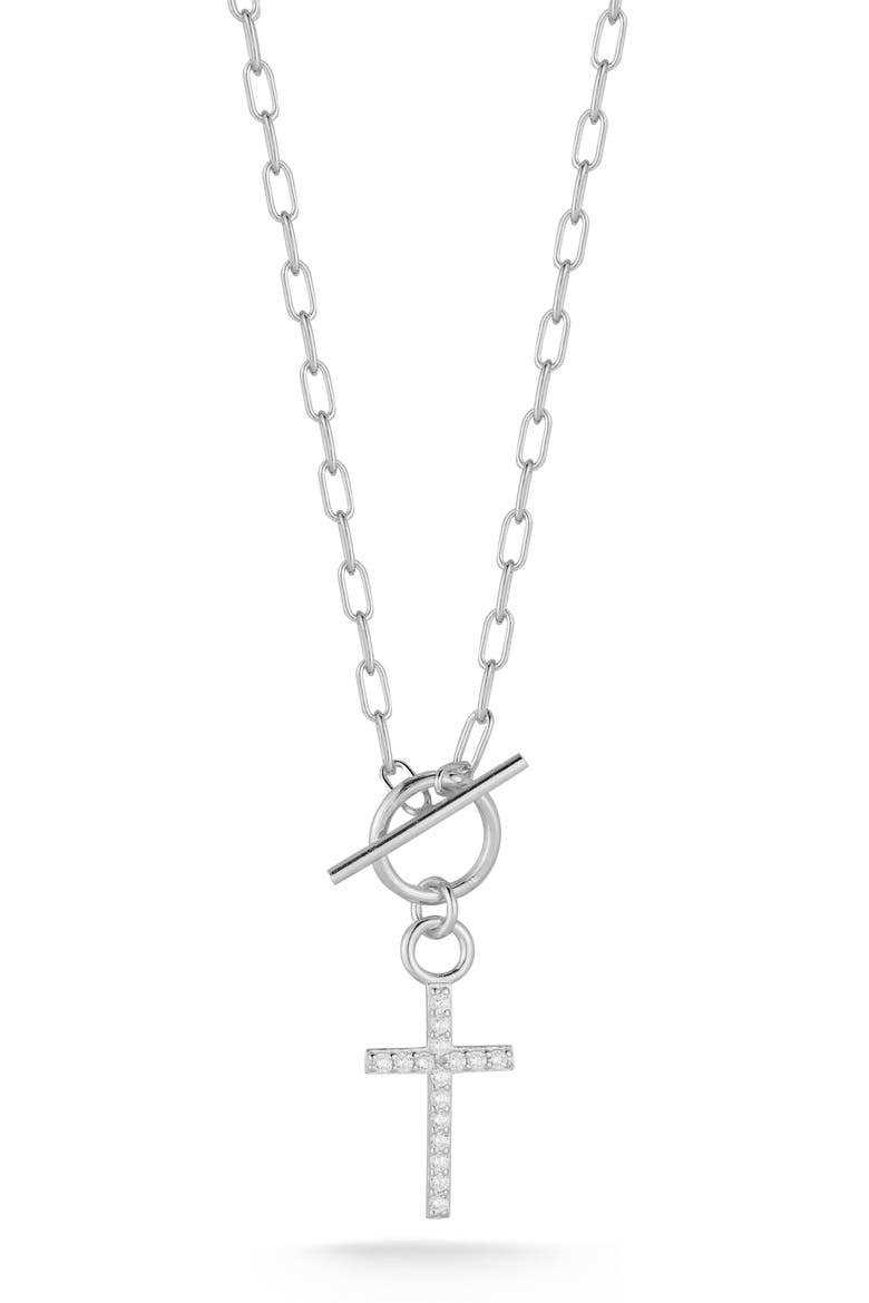 Cubic Zirconia Cross Toggle Pendant Necklace, Main, color, SILVER