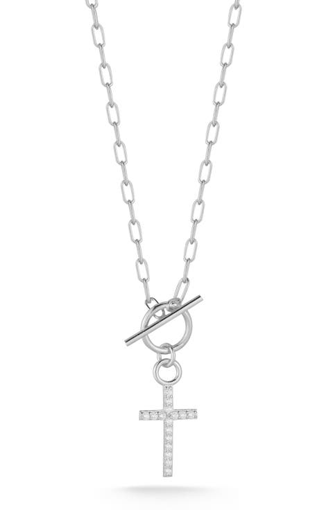 Cubic Zirconia Cross Toggle Pendant Necklace