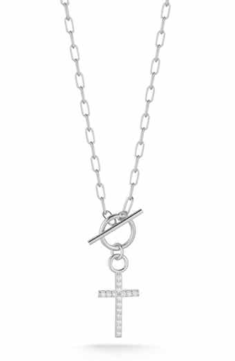 Cubic Zirconia Cross Toggle Pendant Necklace