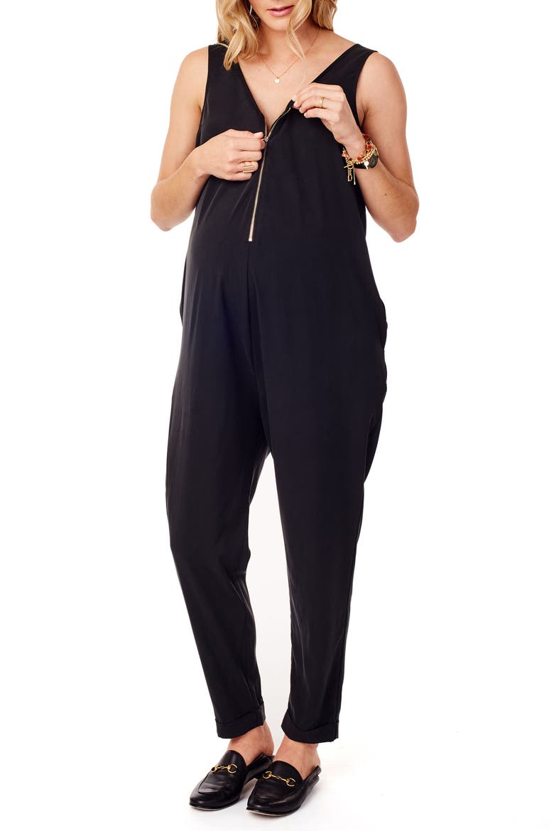 Ingrid & Isabel® Zip Front Maternity/Nursing Jumpsuit, Alternate, color, JET BLACK