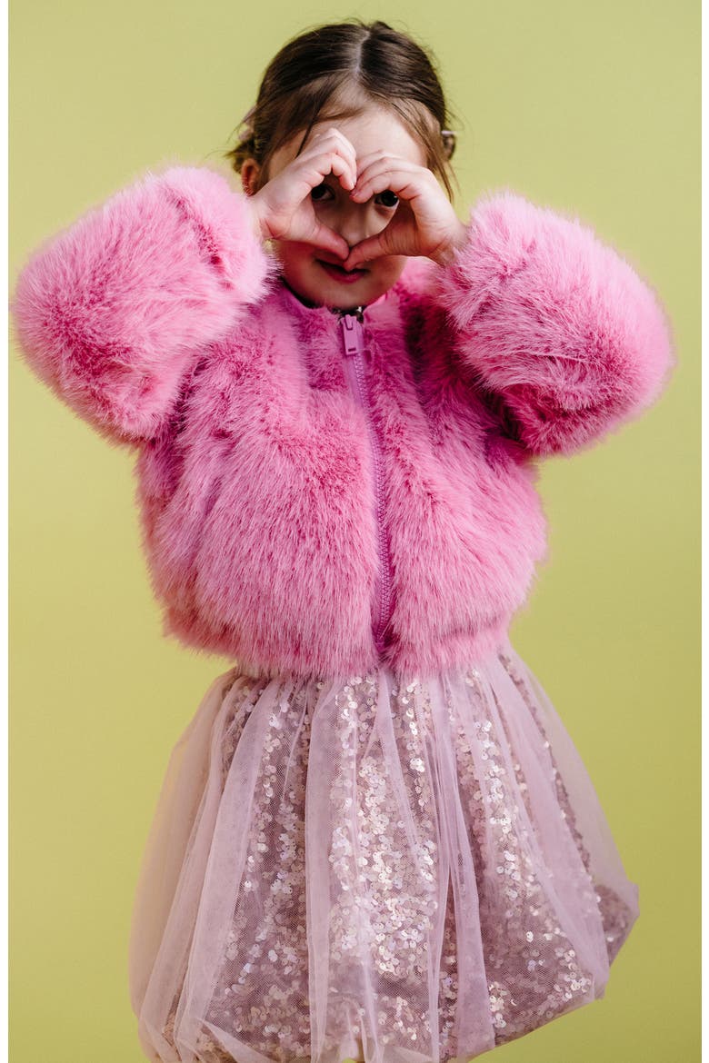 Kids' Faux Fur Bomber Jacket, Alternate, color, DUSTY PINK