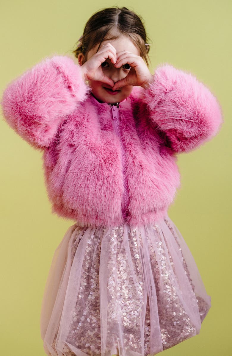 Rock Your Kid Kids' Faux Fur Bomber Jacket, Alternate, color, Dusty Pink