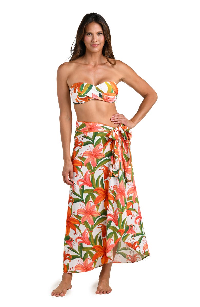 La Blanca Jungle Blossoms Rickrack Trim Cover-Up Wrap Skirt, Alternate, color, Ivory Multi