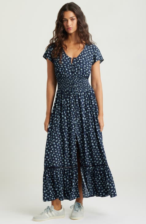 Floral Short Sleeve Dress With Ribbed Side Panels
