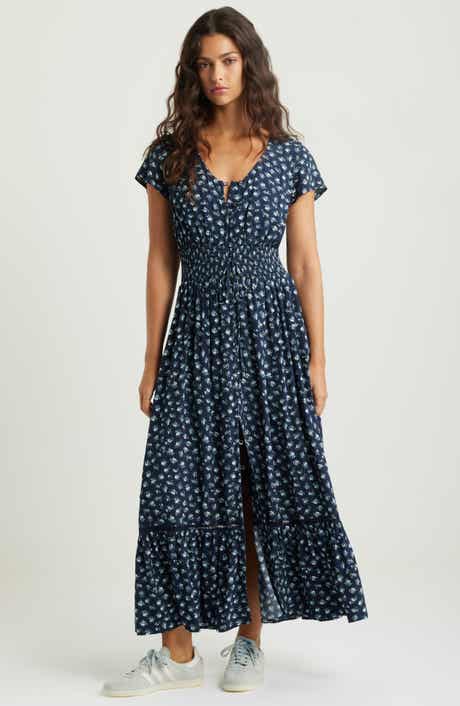 Treasure & Bond Print Smocked Waist Ruffle Hem Maxi Dress