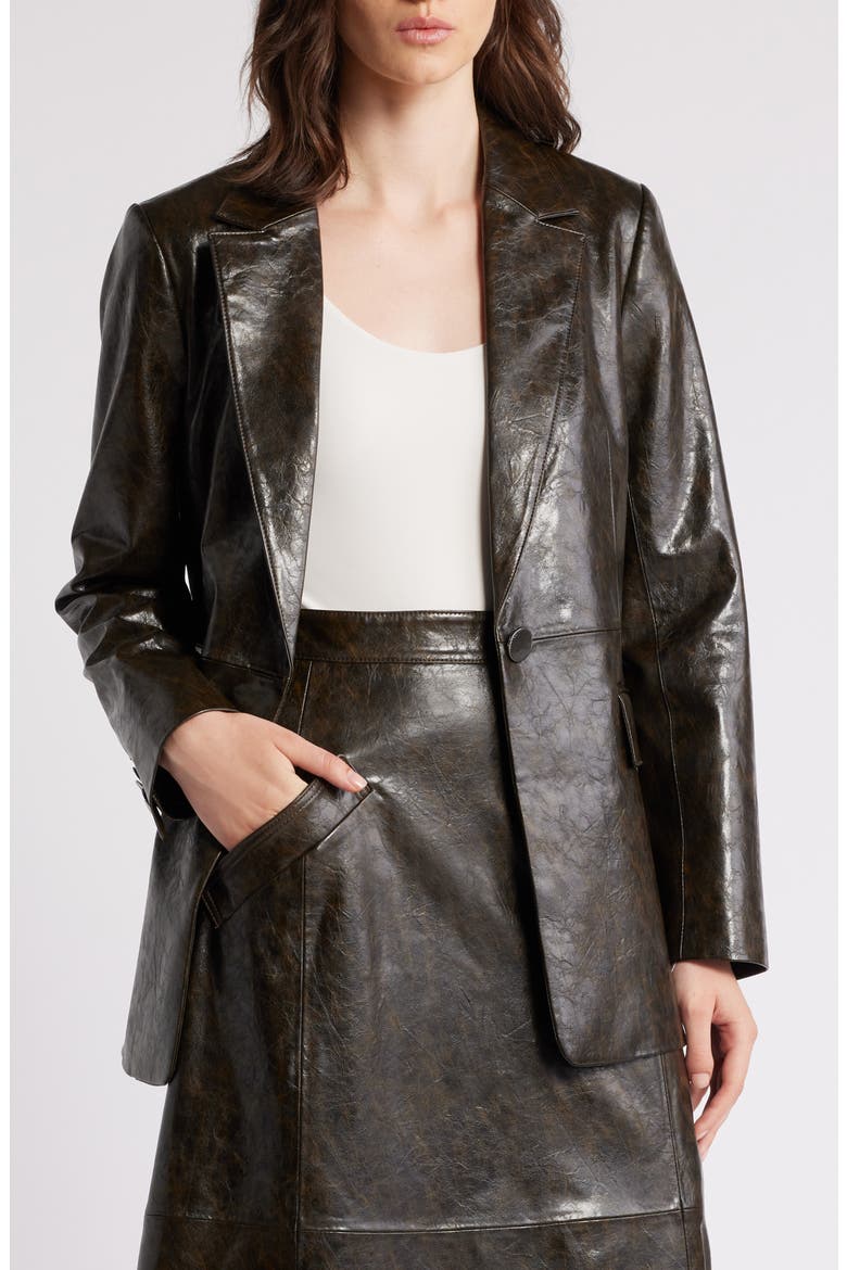 Rustic Faux Leather Blazer, Main, color, DARK BROWN