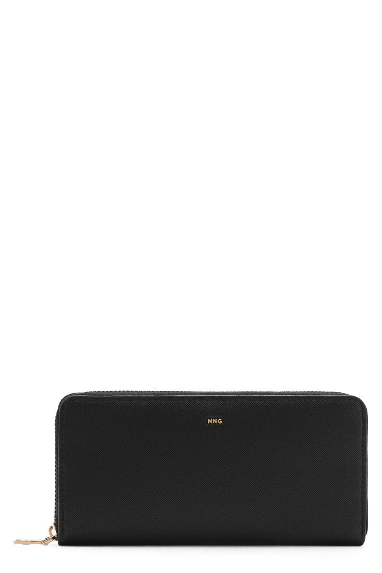 Faux Saffiano Leather Wallet, Main, color, BLACK