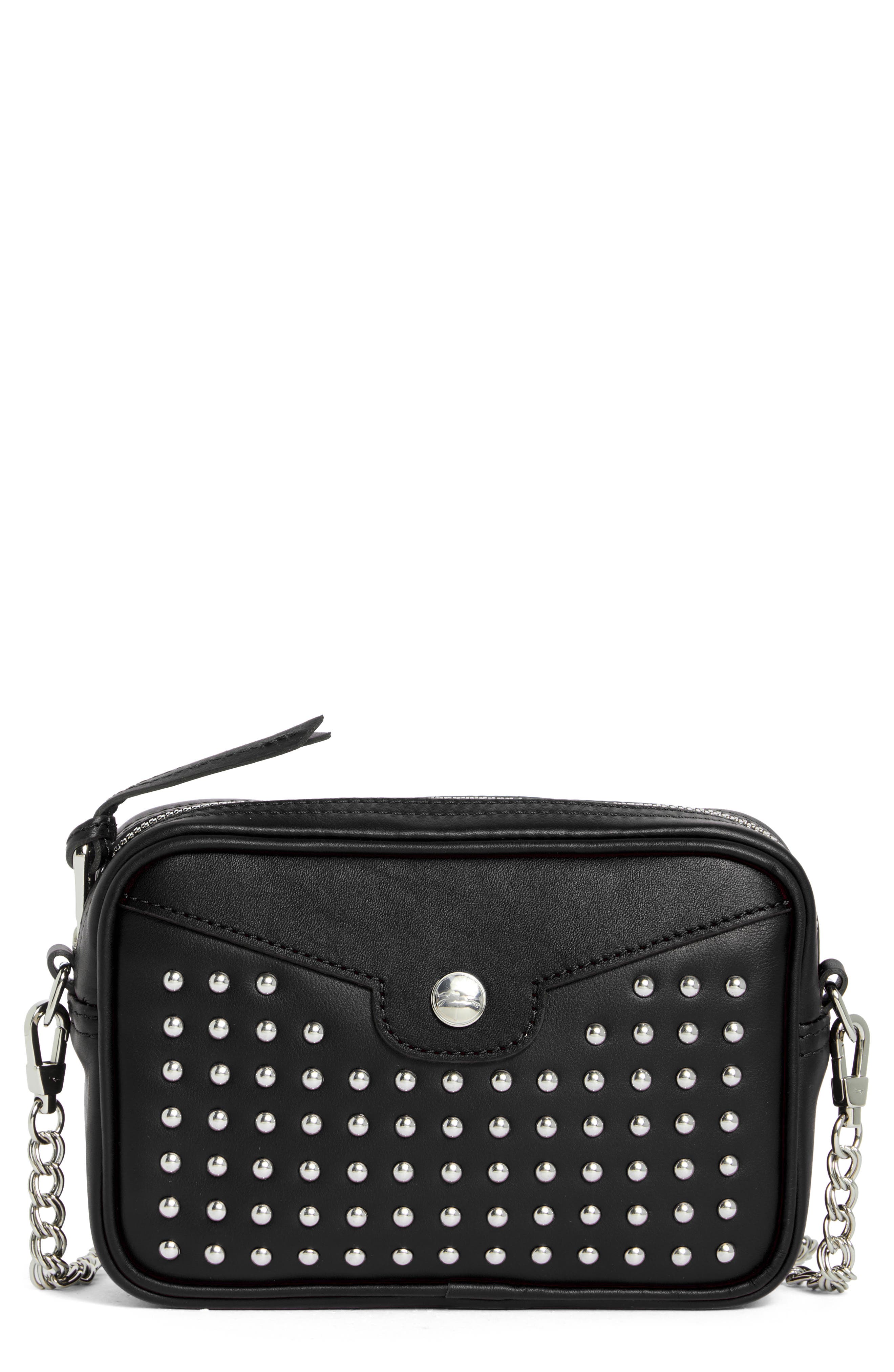 Longchamp Mademoiselle Studded Small Crossbody Bag, Main, color, Black