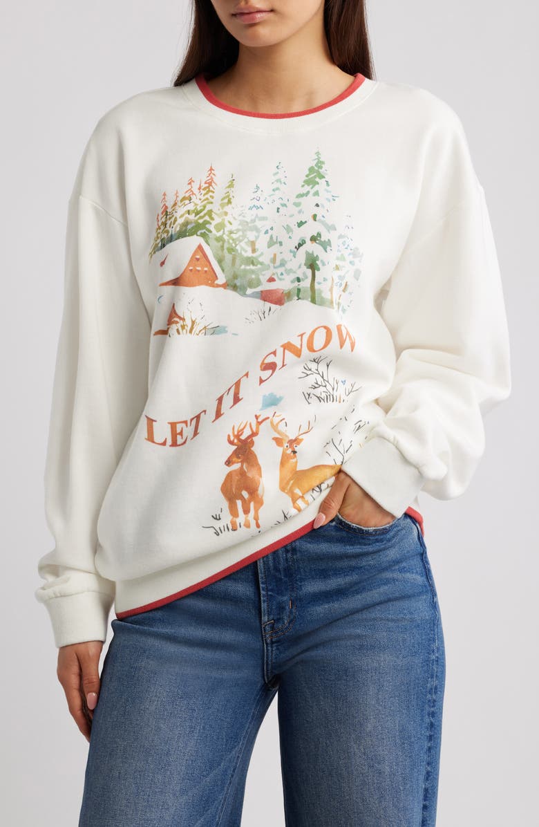 GOLDEN HOUR Let It Snow Graphic Sweatshirt, Main, color, Washed Marshmallow/ Cranberry