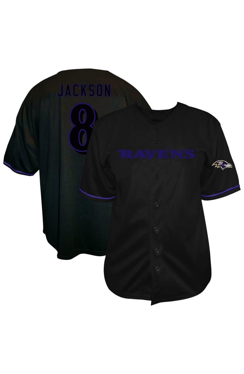 FANATICS Men's Fanatics Lamar Jackson Black Baltimore Ravens Big & Tall Baseball Button-Up Shirt, Main, color, Black