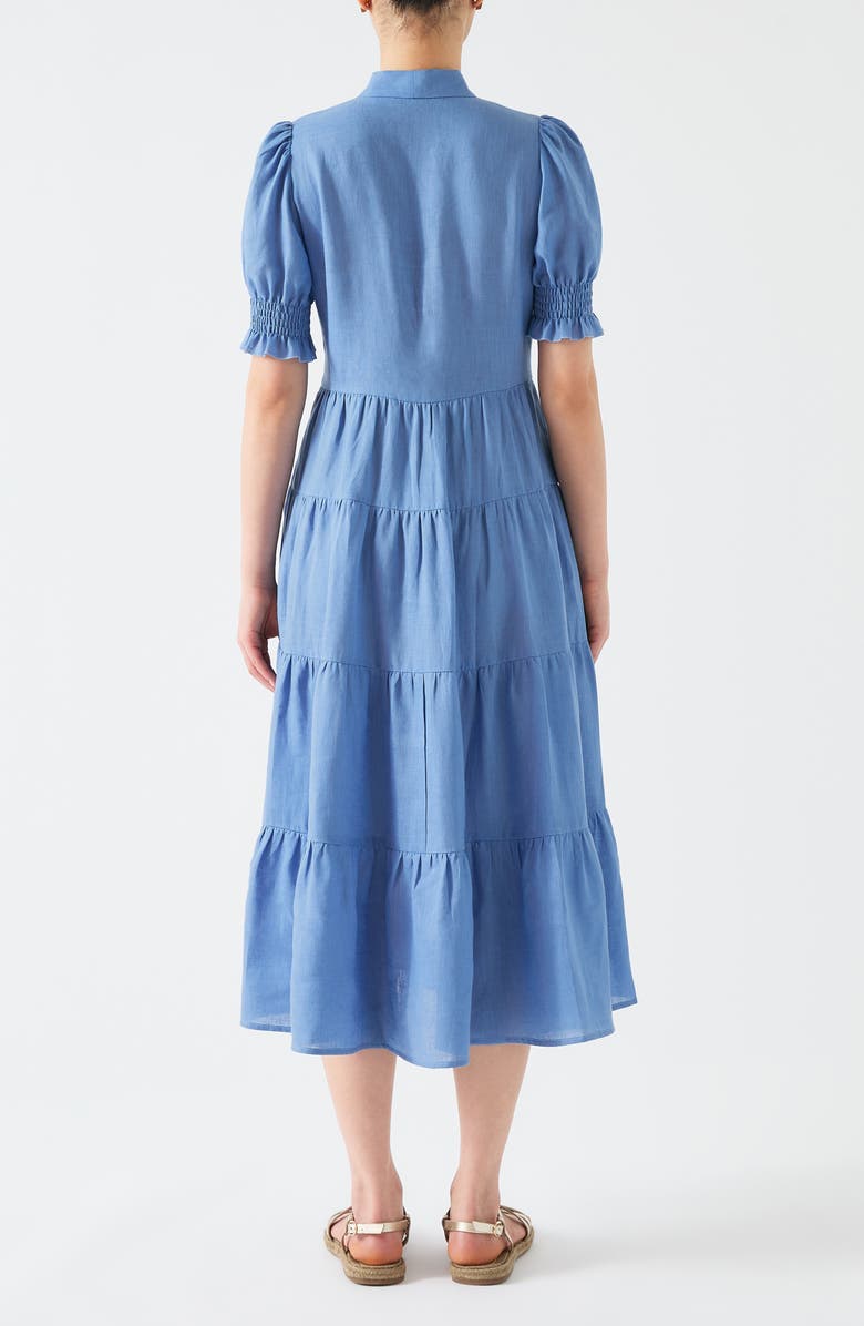 LK Bennett Flo Tie Neck Linen Dress, Alternate, color, Pale Ocean