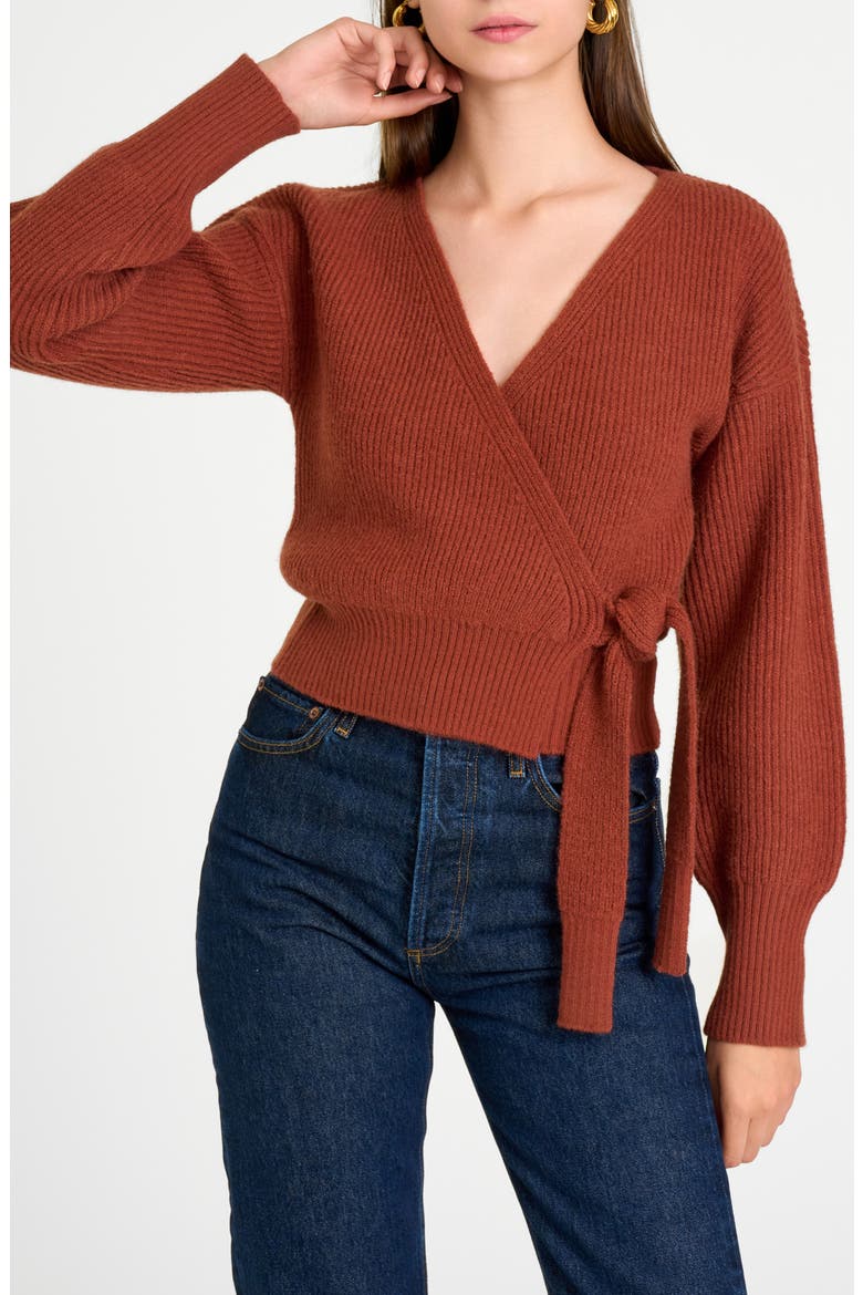 Terri Bouclé Rib Wrap Sweater, Main, color, BURNT SIENNA
