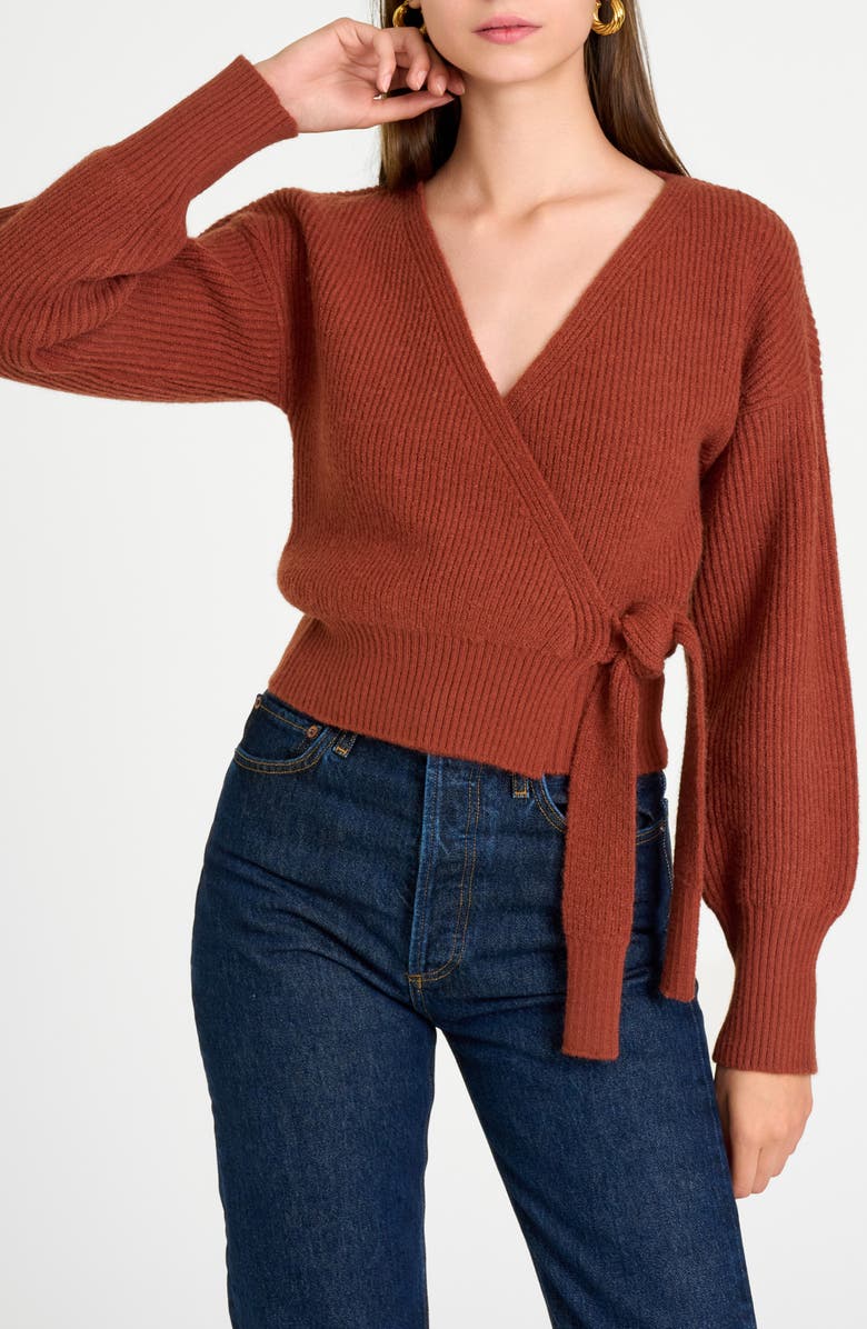 WAYF Terri Bouclé Rib Wrap Sweater, Main, color, Burnt Sienna
