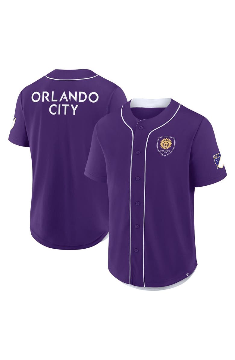 FANATICS Men's Fanatics Purple Orlando City SC Injury Time Baseball Jersey, Main, color,