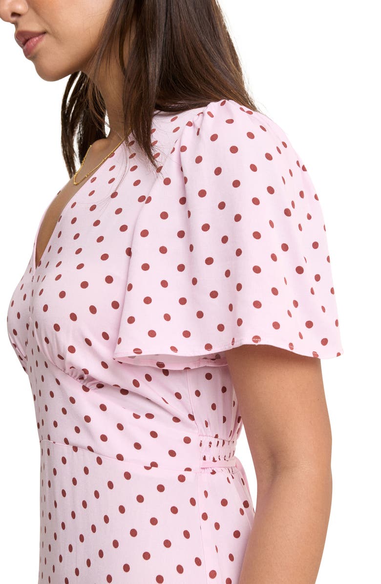 Nobody's Child Atlas Polka Dot Midi Dress, Alternate, color, Pink