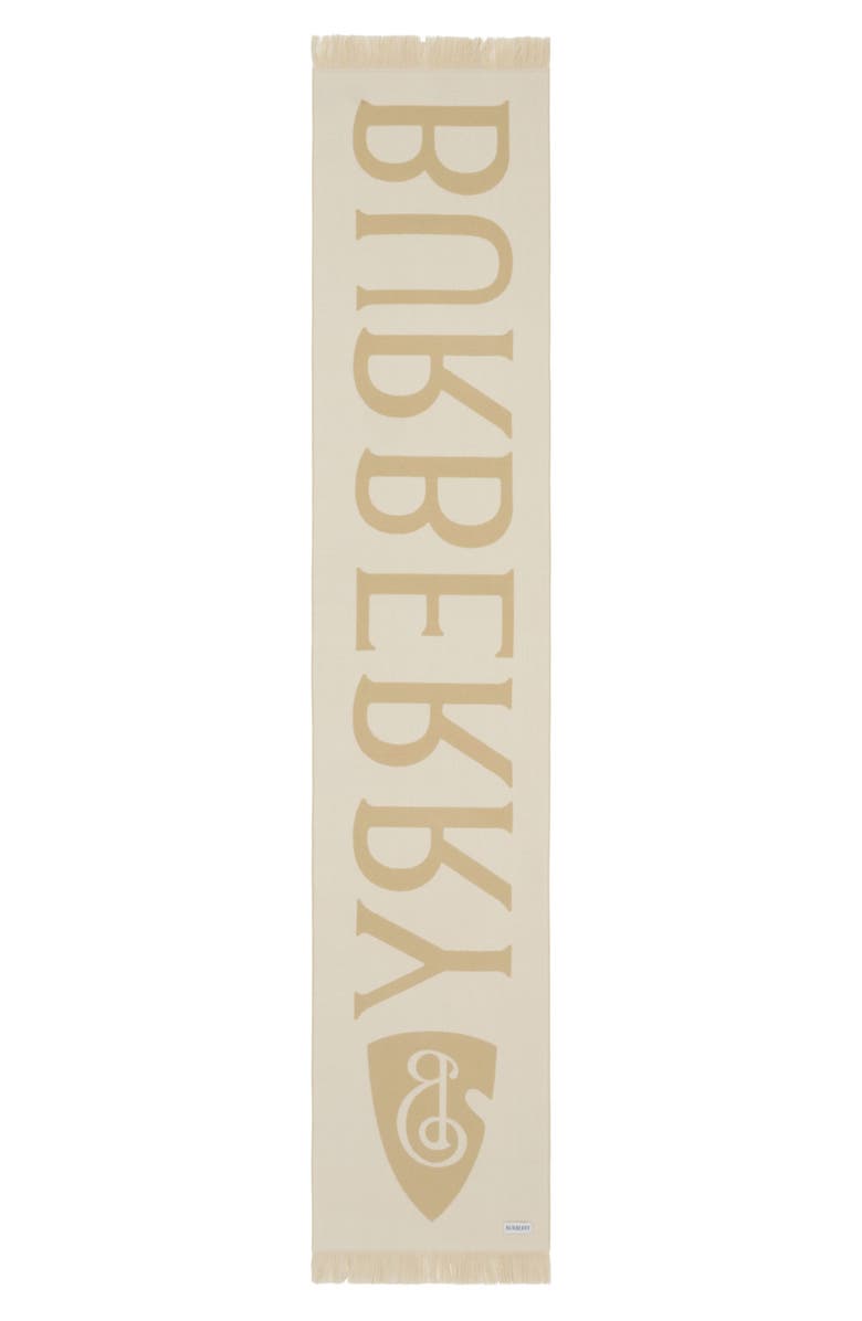Burberry Reversible Logo Jacquard Wool Scarf, Alternate, color, Sand