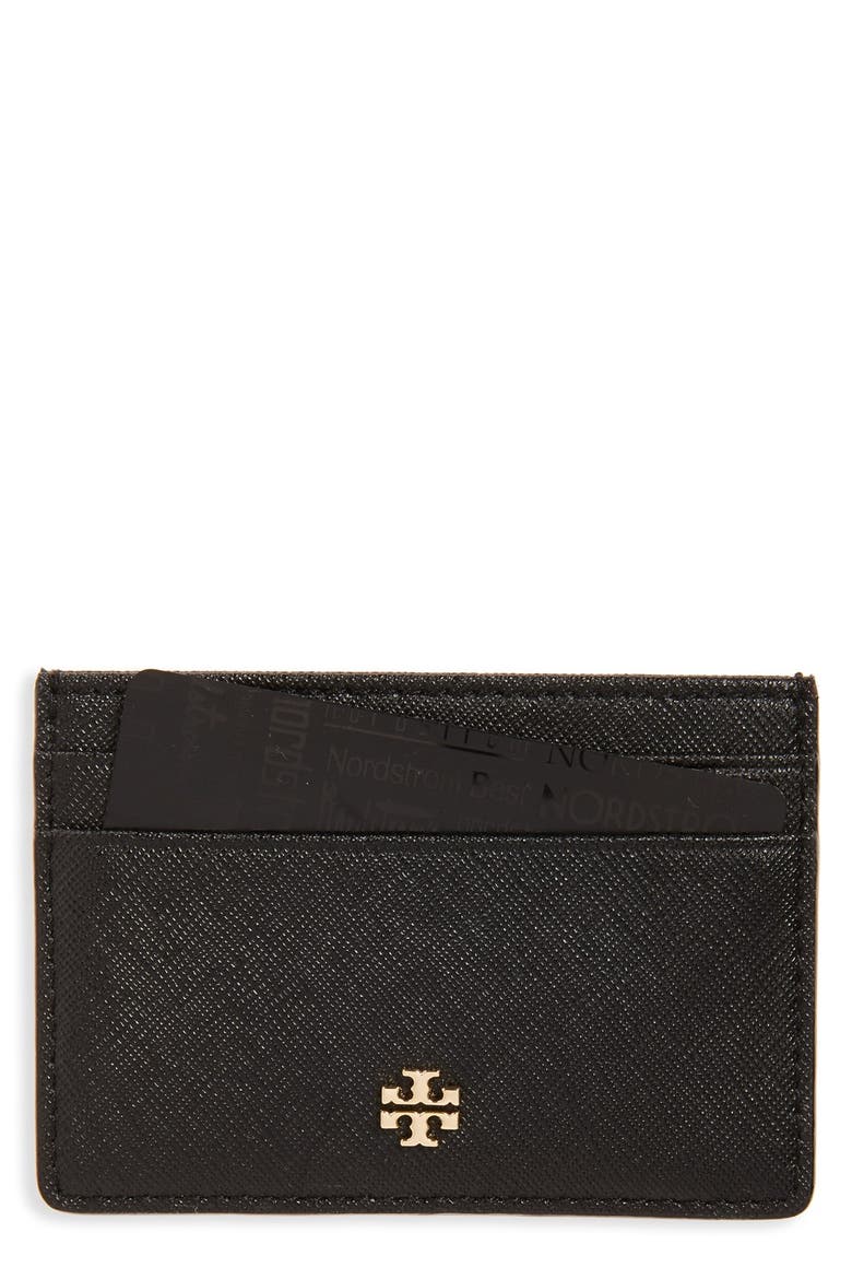 'Robinson' Slim Saffiano Leather Card Case, Main, color, BLACK