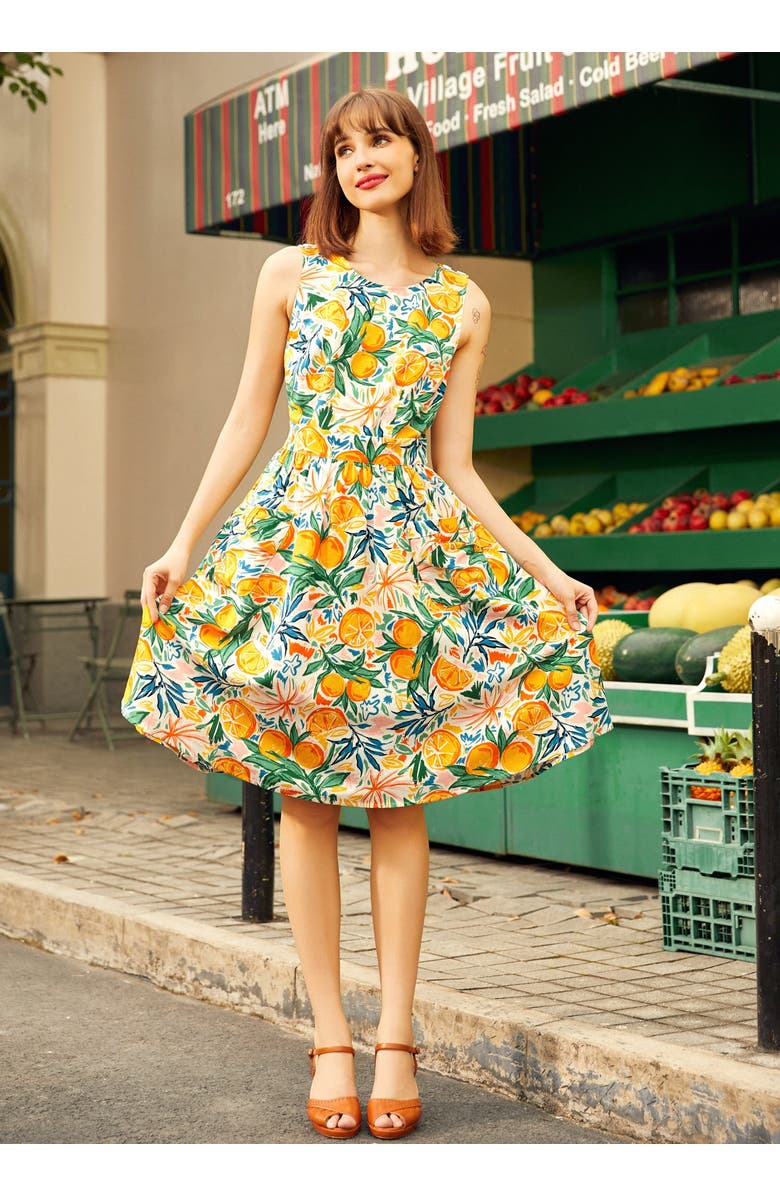 ModCloth Market Day Fit & Flare Dress, Alternate, color, Sweet Orange Spritz