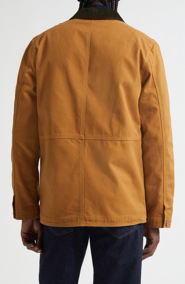 Drake's Check Lined Cotton Canvas Welder Chore Jacket, Alternate, color, Light Brown