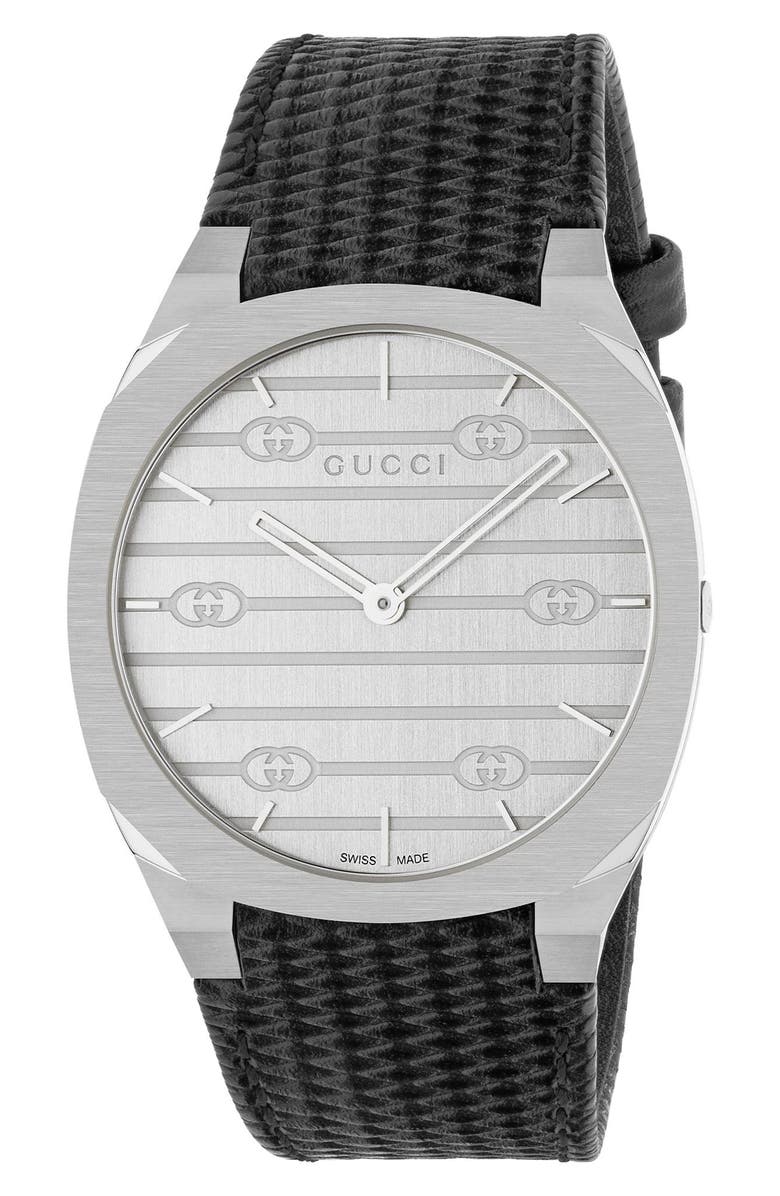 Gucci 25H Leather Strap Watch, 38mm, Main, color, 
