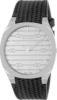 Gucci 25H Leather Strap Watch, 38mm