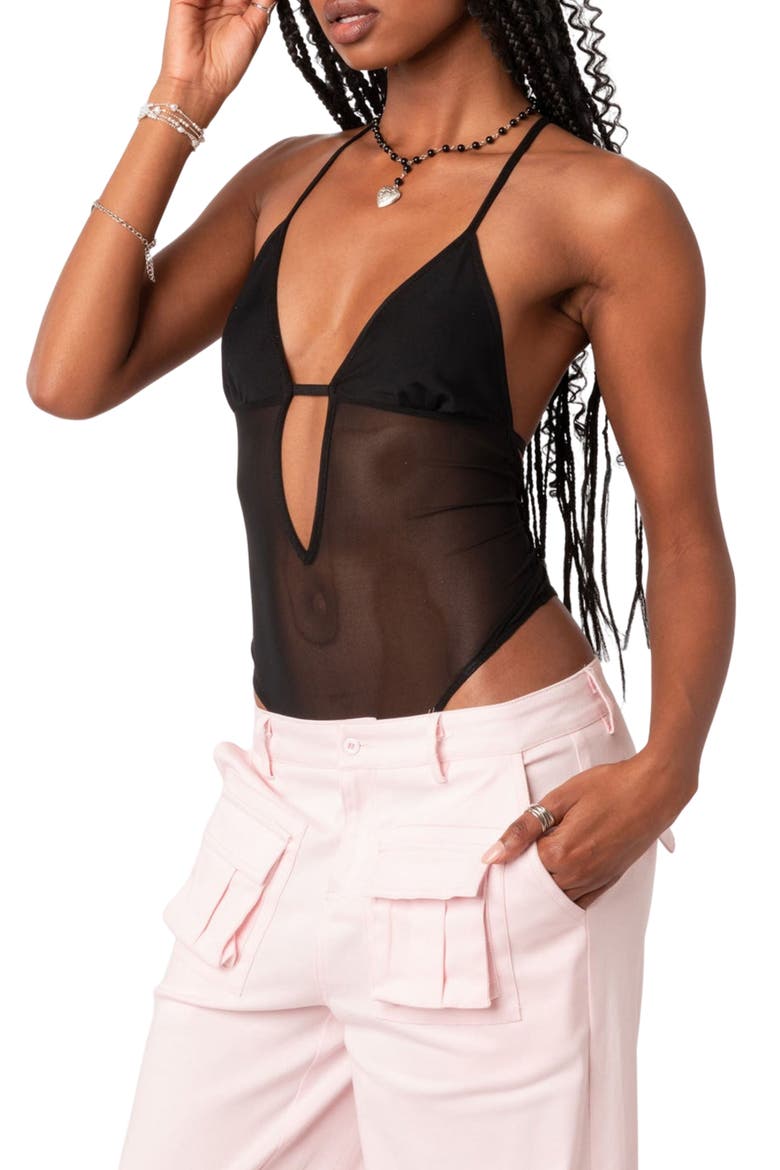 Alva Sheer Mesh Panel Bodysuit, Alternate, color, BLACK