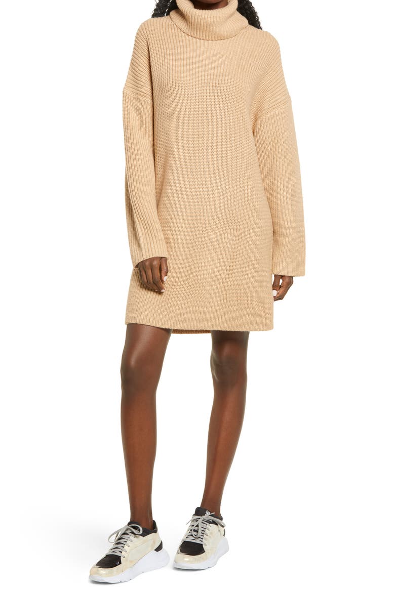 Culver Turtleneck Long Sleeve Sweater Dress, Main, color, CAMEL