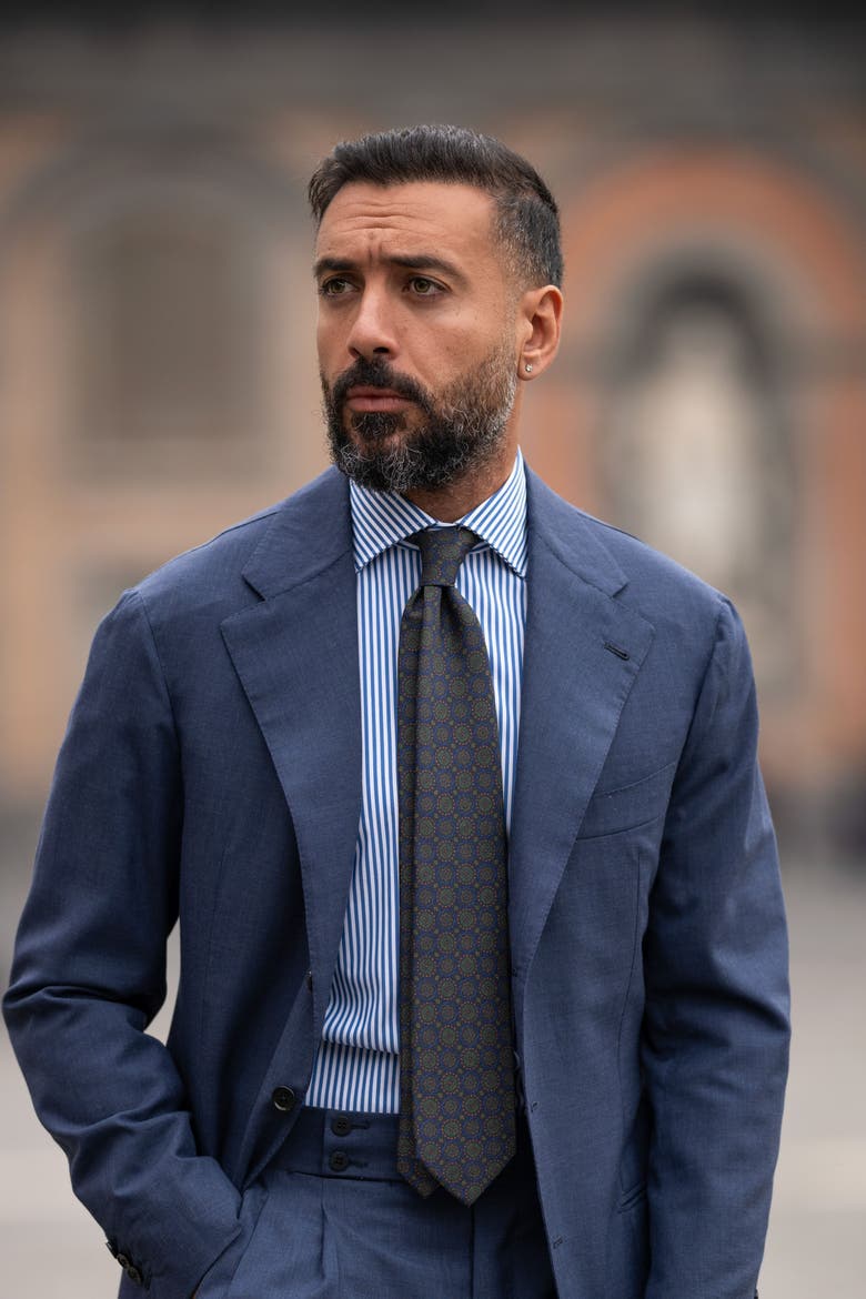 Moretti - Extra Long Printed Silk Tie for Men, Alternate, color, Navy and Green