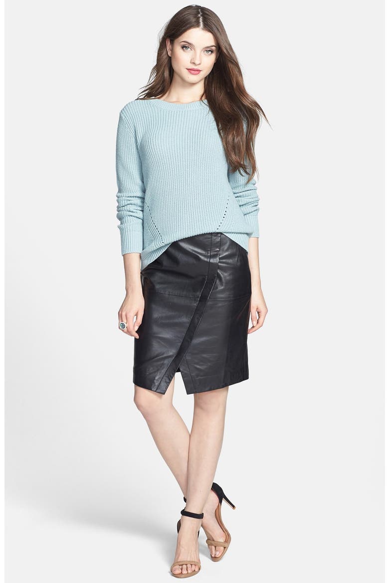 Seamed Leather Pencil Skirt, Alternate, color, BLACK