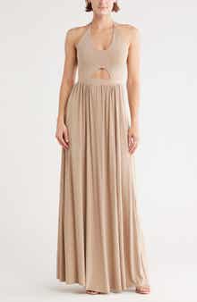 GO COUTURE Keyhole Halter Jersey Maxi Dress