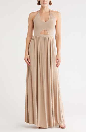 GO COUTURE Keyhole Halter Jersey Maxi Dress