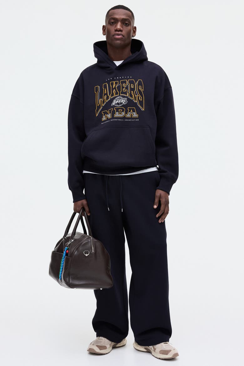 Oversized Fit Printed Hoodie, Alternate, color, Dark blue/NBA