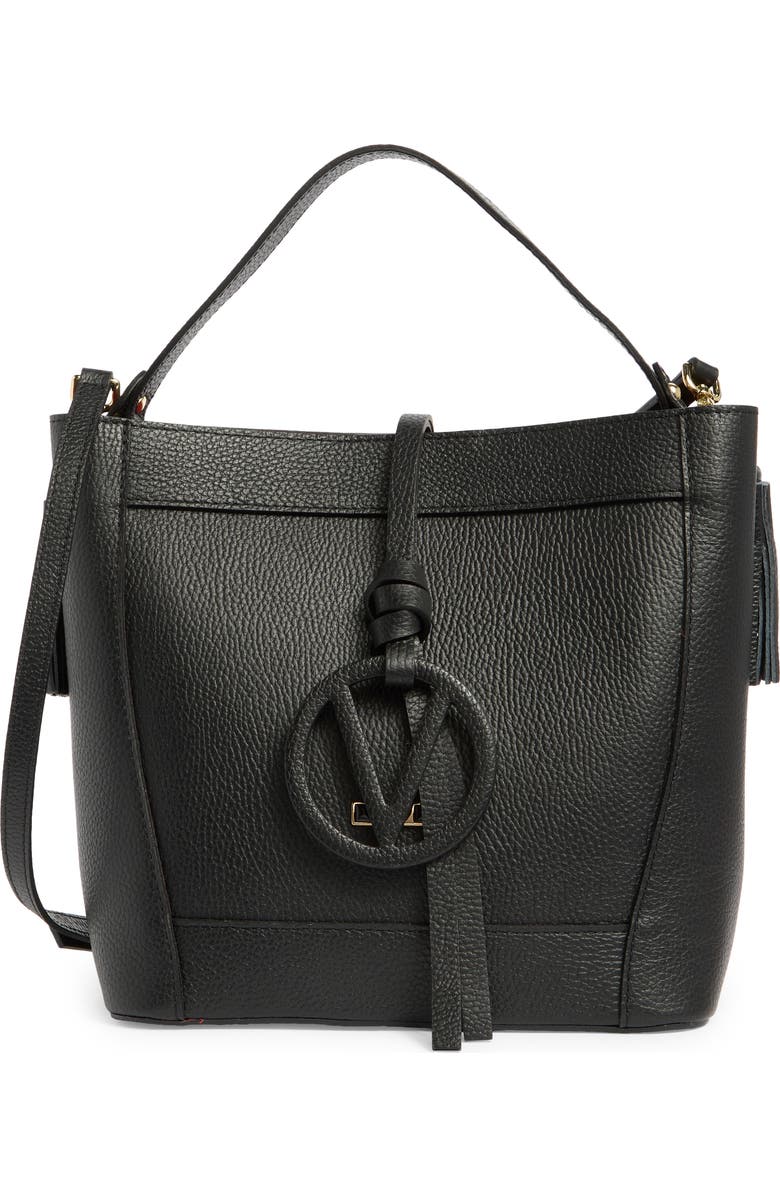 VALENTINO BY MARIO VALENTINO Callie Medallion VLOGO Leather Bucket Bag, Main, color, Black