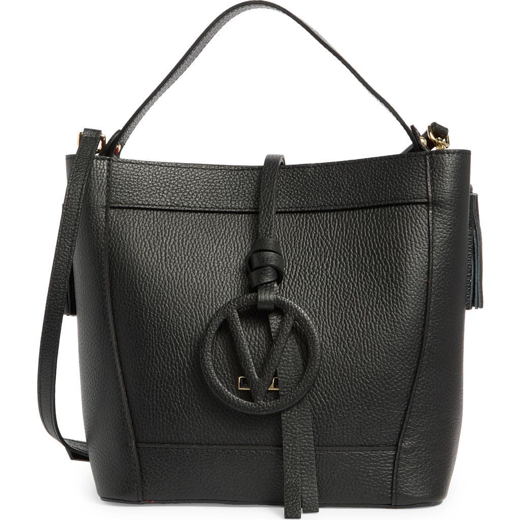 Valentino By Mario Valentino Callie Medallion Vlogo Leather Bucket Bag In Black