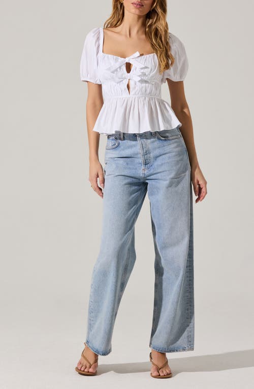 Astr The Label Smocked Peplum Shirt In White